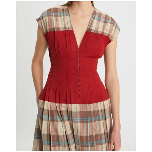 Tory Burch "Claire McCardell" Midi Dress | Size 2 | Red Madras Plaid - Picture 15 of 15